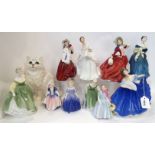 Ten Royal Doulton figures including Dinky Do, Fair Maiden, Marie, Wendy, Christmas Morn, Autumn