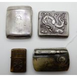 A lot comprising a white metal flip-open cigarette case, another embossed case, a Vietnam Zippo