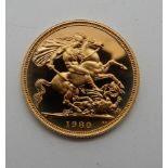 A cased gold full sovereign, 1980 Condition Report: Available upon request