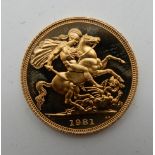 A cased gold full sovereign, 1981 Condition Report: Available upon request