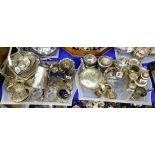 A lot comprising two tray lots of EP - teapot, tankard, water jug, castors, dishes etc Condition