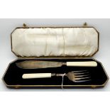 A cased pair of silver and bone handled fish servers, Sheffield 1926 Condition Report: Available