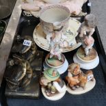 Two Hummel figures, two bisque candleholders of boys playing and other items Condition Report: No