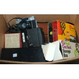 A box of miscellaneous including camera, Pye cased record player etc Condition Report: Available