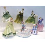 Seven Royal Doulton figures including Dinky Do, Daydreams, Blithe Morning, Secret Thoughts,