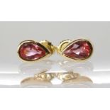 A pair of 18ct gold pink sapphire earrings, head size 78mm x 5.4mm, weight 1.9gms Condition