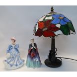 A leaded glass table lamp, a Paragon figure Grand Ma Ma and a Leonardo figure Condition Report: