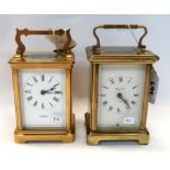 A French R & Co brass and glass carriage clock, retailed by E. Sermon Torquay, together with a