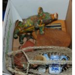 A box of miscellaneous including ceramic pig, ships plaques etc Condition Report: Available upon