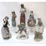 Six Lladro figures including children and a polar bear, girl and rabbit etc Condition Report: