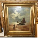 J FRASER Unloading the boats, signed, oil on canvas, 40 x 34cm Condition Report: Available upon