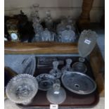 Assorted pressed glass including Gladstone bowl, Royal Jubilee candlesticks, and a quantity of cut
