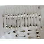A lot comprising assorted silver and EP teaspoons and a pickle fork Condition Report: Available upon