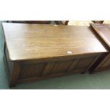 An oak three panel linen fold blanket chest, 48cm high x 107cm wide x 46cm deep Condition Report: