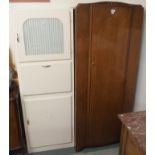 A mid-Century kitchen cabinet, 175cm high x 61cm wide x 40cm deep and a single door wardrobe,