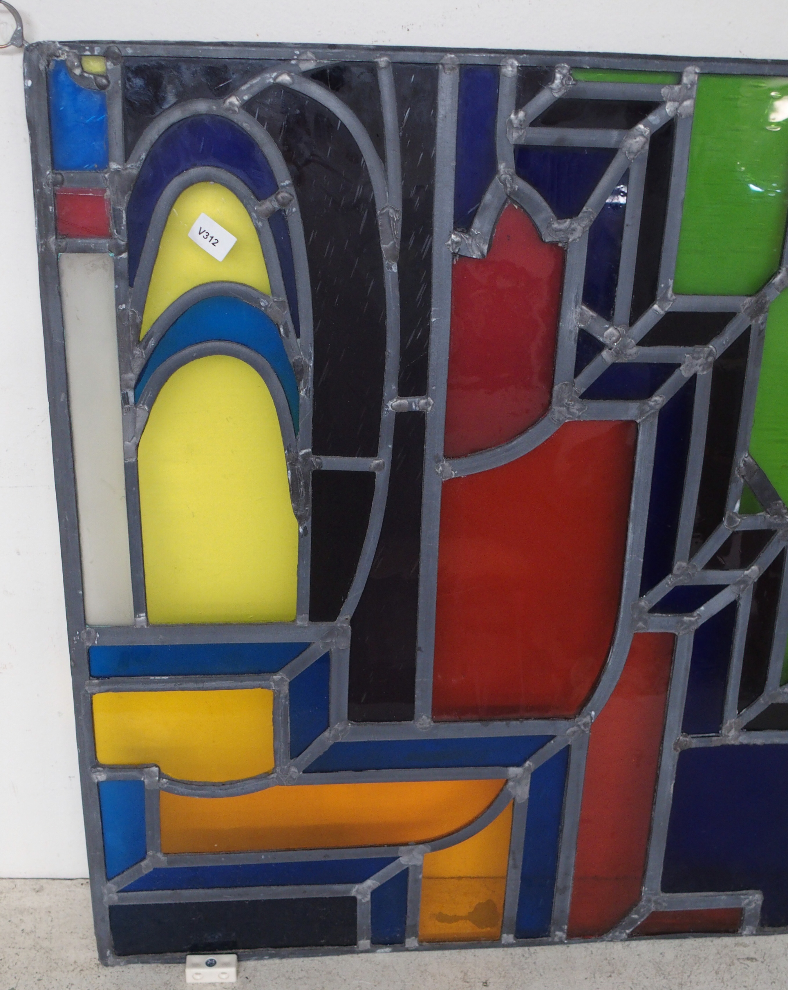 A leaded and stained glass panel, 61cm high x 77cm wide Condition Report: Available upon request - Image 2 of 3