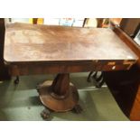 A Victorian rosewood pedestal fold over card table with hairy paw feet Condition Report: Available