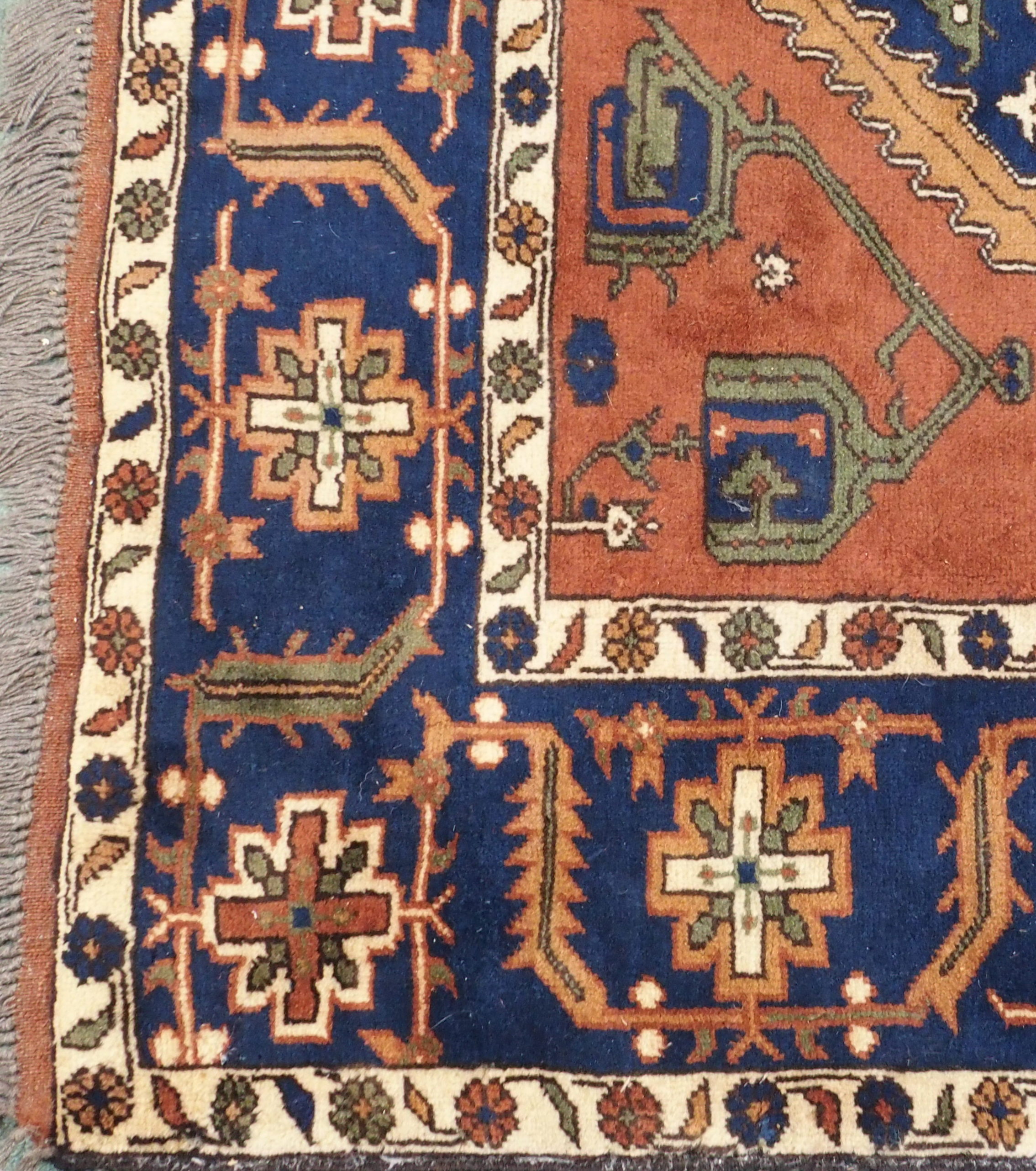 A terracotta ground Eastern rug with geometric design, 204cm x 150cm Condition Report: Available - Image 3 of 4