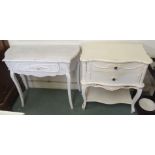 A white painted two drawer chest on legs, 80cm high x 70cm wide x 41cm deep and a white painted