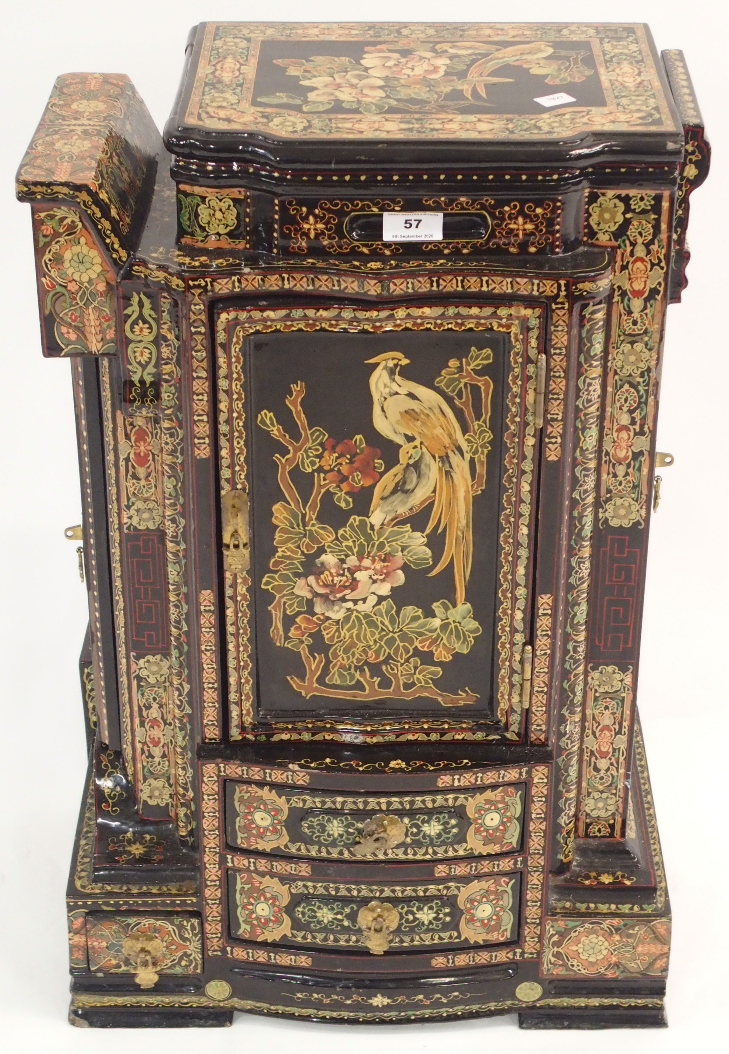 An oriental black lacquer small cabin with multiple drawers and doors, 71cm high x 46cm wide x - Image 2 of 5