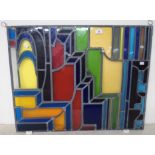 A leaded and stained glass panel, 61cm high x 77cm wide Condition Report: Available upon request