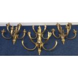 A very heavy brass ten branch wall light, 88cm high x 82cm wide with a pair of matching five