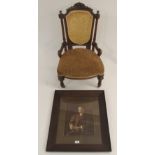 A Victorian walnut chair and a framed picture of Andrew Bonar Law (2) Condition Report: Available