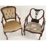 A carved mahogany armchair and a French style chair (2) Condition Report: Available upon request