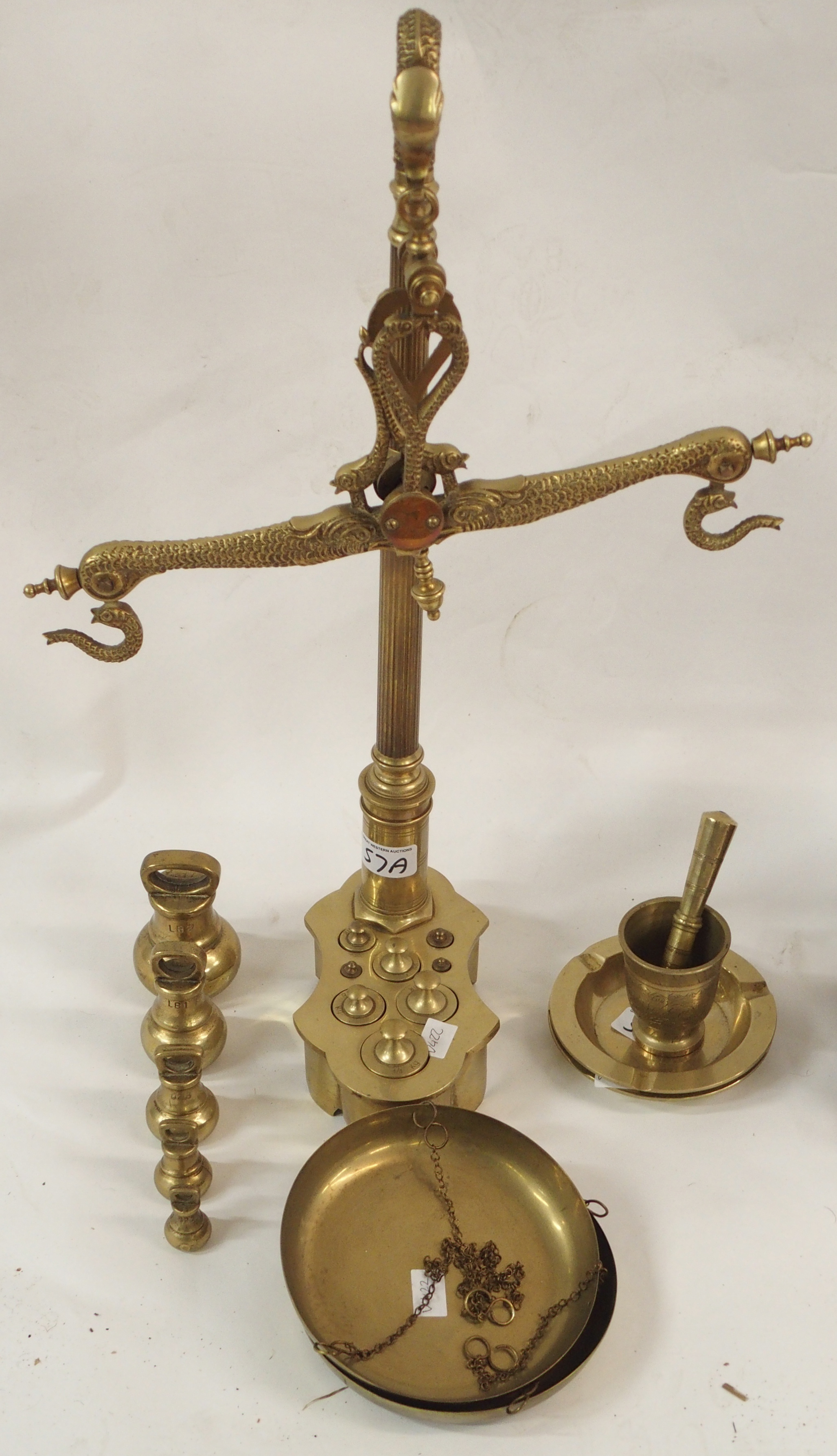 A Tempus Fugit mantle clock and a set of brass scales with weights (2) Condition Report: Available - Image 2 of 4