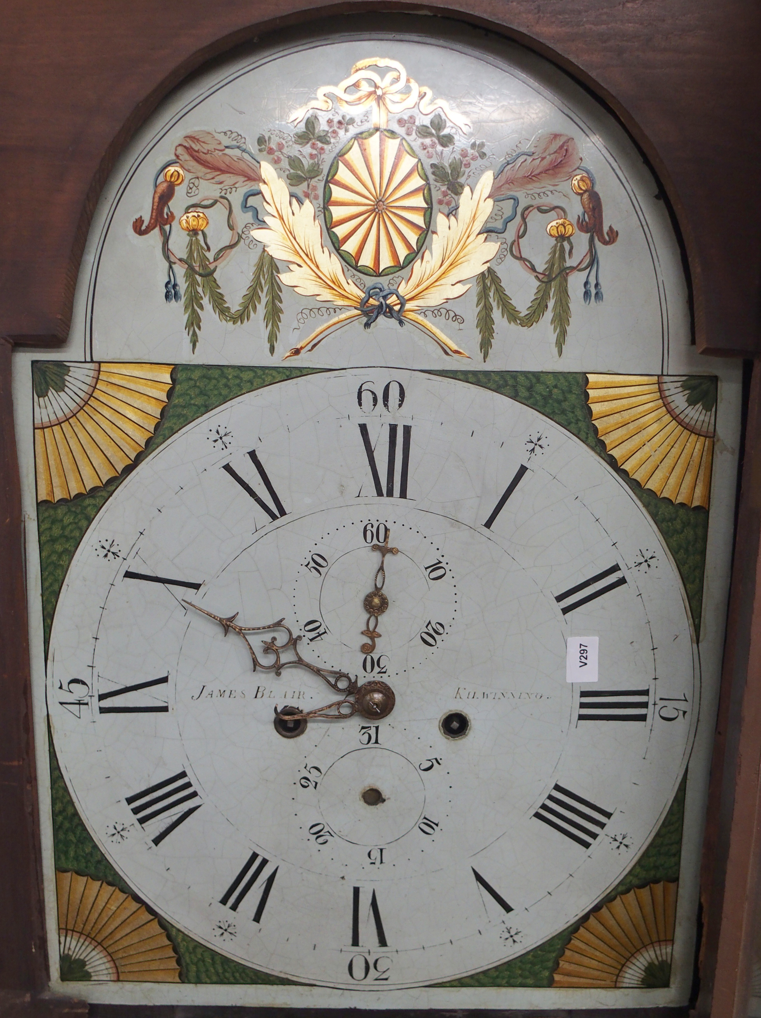 A mahogany longcase clock with painted face, James Blair, Kilwinning, 208cm high Condition Report: - Image 2 of 2