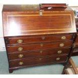 A Georgian mahogany inlaid mahogany bureau, 112cm high x 117cm wide x 56cm deep Condition Report: