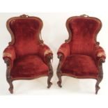 A pair of Victorian carved mahogany armchairs (2) Condition Report: Available upon request