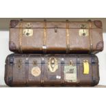 Two wood bound travel trunks (2) Condition Report: Available upon request