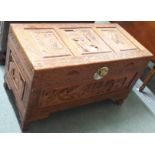 A carved camphor wood chest, 51cm high x 86cm wide x 42cm deep Condition Report: Available upon