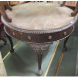 A Victorian mahogany circular library table with frieze drawers and carved legs, 78cm high x 107cm