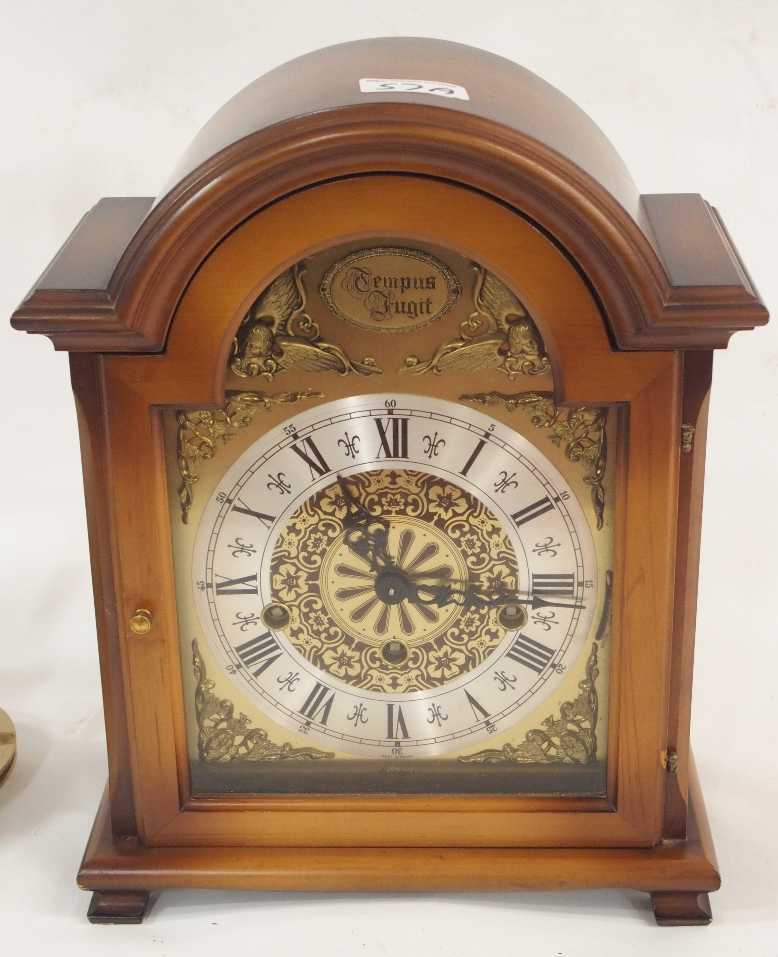 A Tempus Fugit mantle clock and a set of brass scales with weights (2) Condition Report: Available - Image 3 of 4