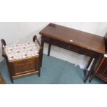 A piano stool and a mahogany fold-over table (2) Condition Report: Available upon request