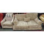 A large upholstered sofa with matching chair and scatter cushions Condition Report: Available upon