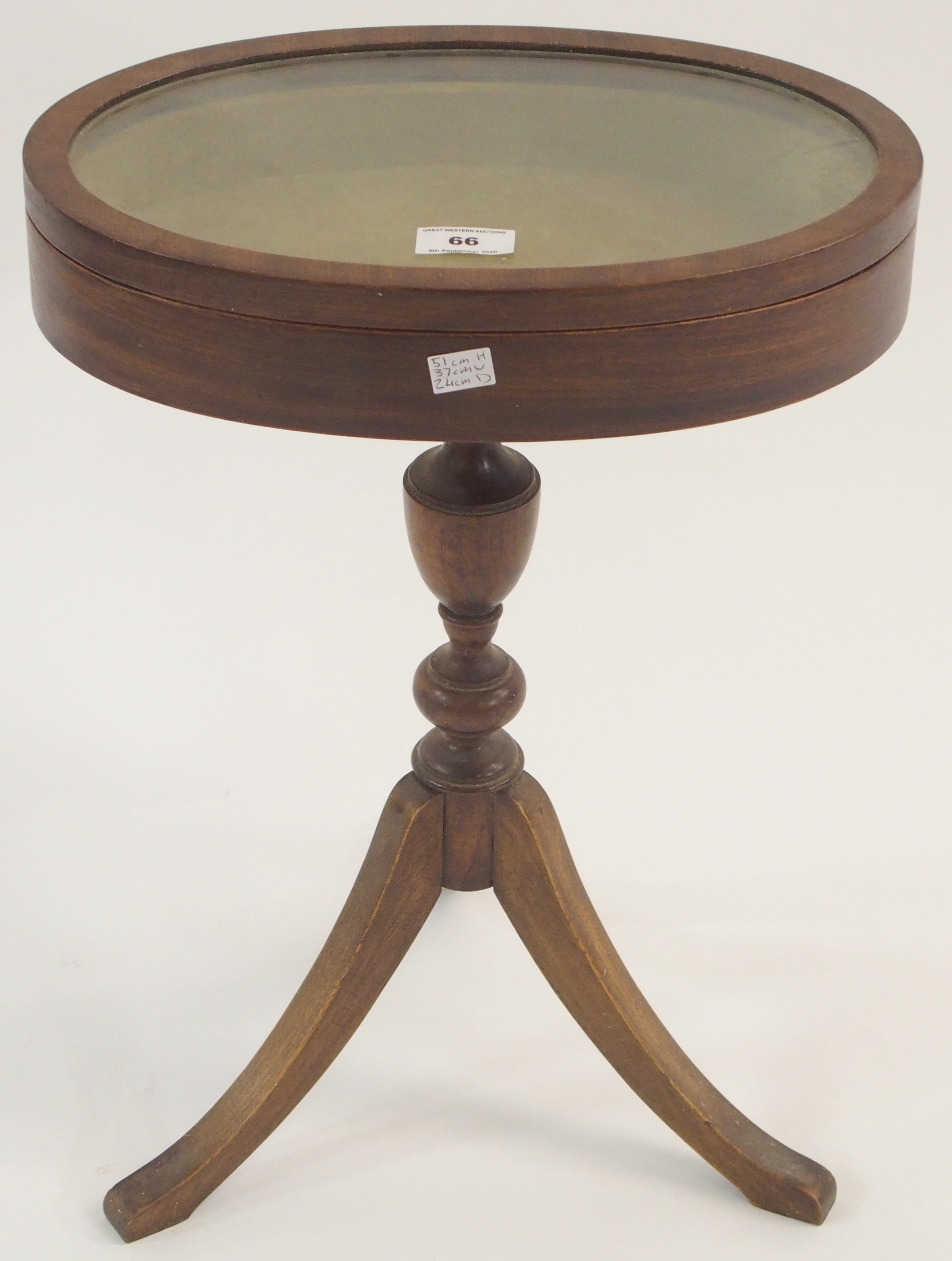 A small mahogany oval bijouterie table, 51cm high x 37cm wide x 24cm deep Condition Report: