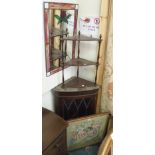A firescreen, corner cabinet, corner shelves and a wall mirror (4) Condition Report: Available