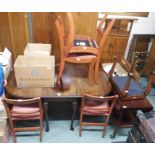 A mahogany drop leaf table with six dining chairs, a trolley and a dressing stool (9) Condition