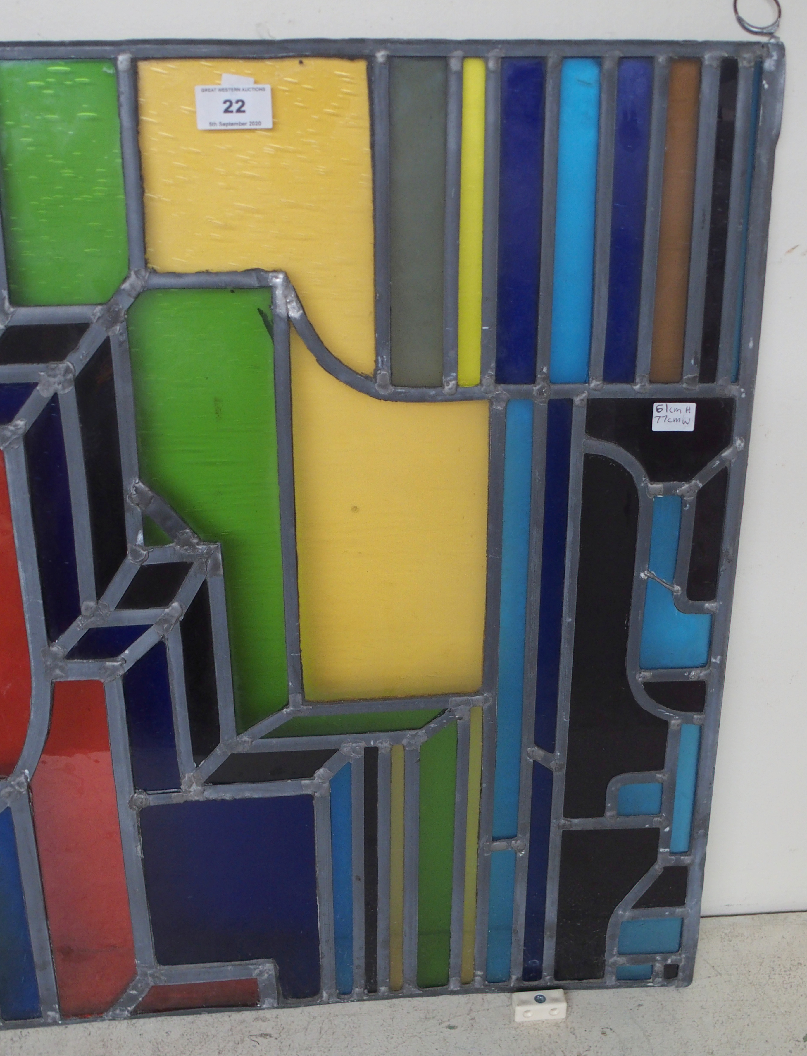 A leaded and stained glass panel, 61cm high x 77cm wide Condition Report: Available upon request - Image 3 of 3