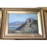 E E WEST Castle above a loch, signed, oil on board, 48 x 65cm Condition Report: Available upon