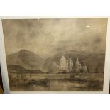 SCOTTISH SCHOOL Kilchurn Castle, charcoal, chalk and pencil, 53 x 70cm Condition Report: Available