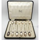 A cased set of twelve silver coffee spoons, Sheffield 1921 Condition Report: Available upon request