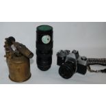 A Praktica camera, additional lens, Photo Sniper and blow torch (3) Condition Report: Available upon