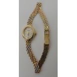 A ladies 9ct three colour gold Geneve watch, length 20.5cm, weight including mechanism 18.5gms