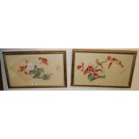 A pair of Japanese fan shaped watercolours Condition Report: Available upon request