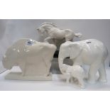 A Wedgwood white glazed model of a bison after an original by John Skeaping, printed mark to base,