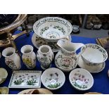 Portmeirion Botanic Garden tablewares incluidng tazza, bowl, large jug, vases, bowls etc Condition